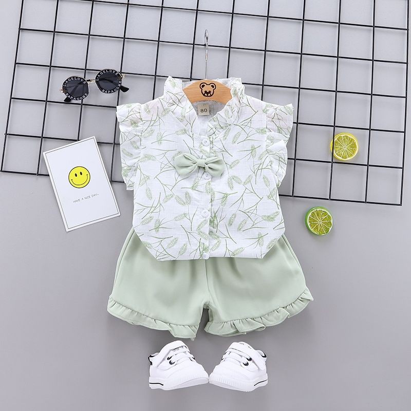 Setelan Anak Perempuan kemeja+celana pendek Set Anak Cewek keren style new arrival import-4