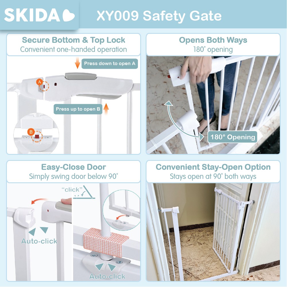 Pagar Bayi SKIDA Safety Gate XY009 Baby Safe Pembatas Ruangan White 75-85cm / 65-75cm