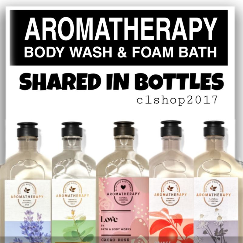 BBW AROMATHERAPY BODY WASH &amp; FOAM BATH LUXURY BATH SHARE IN BOTTLES eucalyptus tea spearmint black chamomile bergamot orange ginger earth fire lavender cedarwood restart charcoal love rose cacao tuberose ylang juniper coriander energy stress relief shared