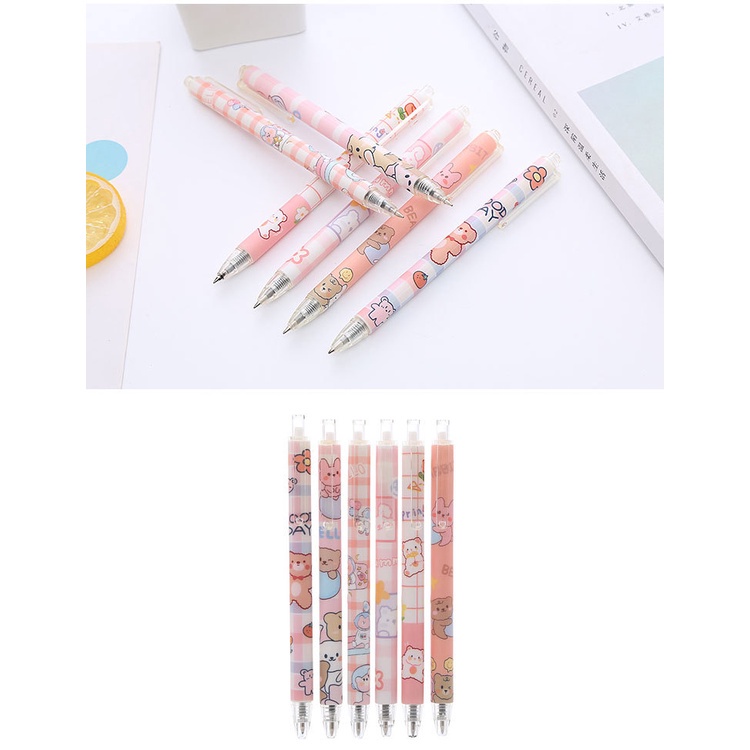 2pcs / Set Pulpen 0.5mm Motif Kartun Beruang Warna Pink Tahan Lama Untuk Hadiah Ulang Tahun