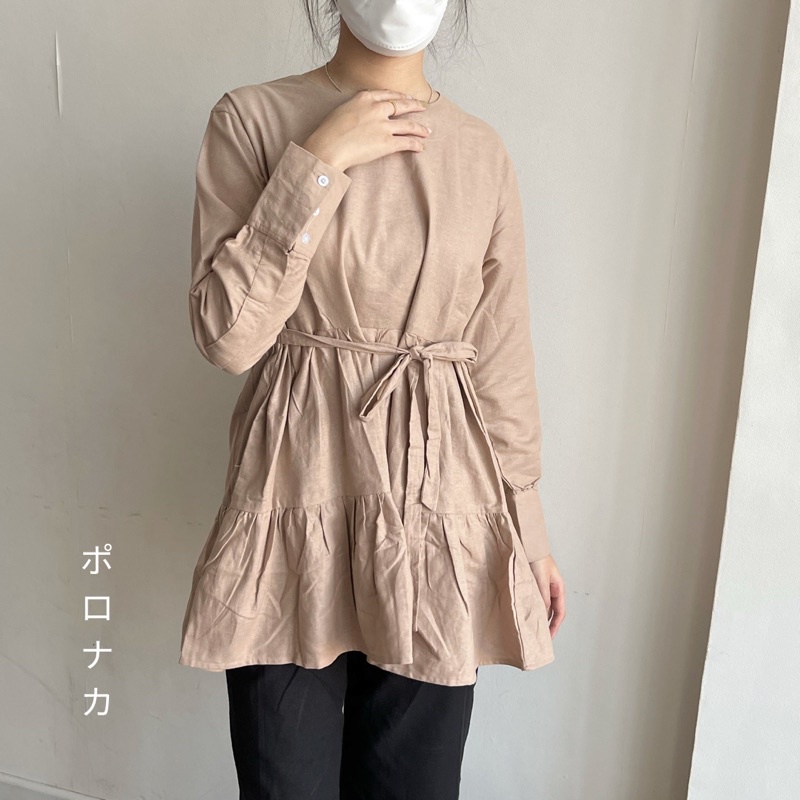 PORONAKA - MAMI Atasan Ruffle Blouse Linen Longsleeve