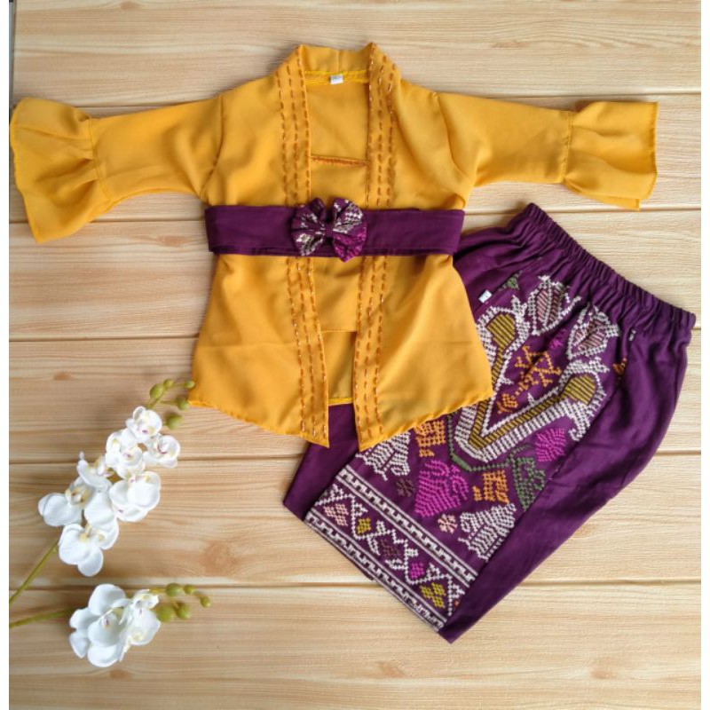 0-1tanun FREE BANDANA SET KEBAYA TROMPET PAYET+KAMEN BORDIR ANAK