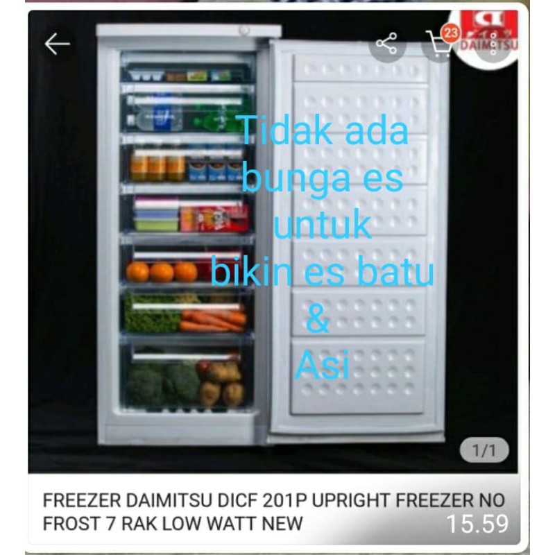 Freezer Daimitsu Dicf 201 freezer es batu/simpan asi