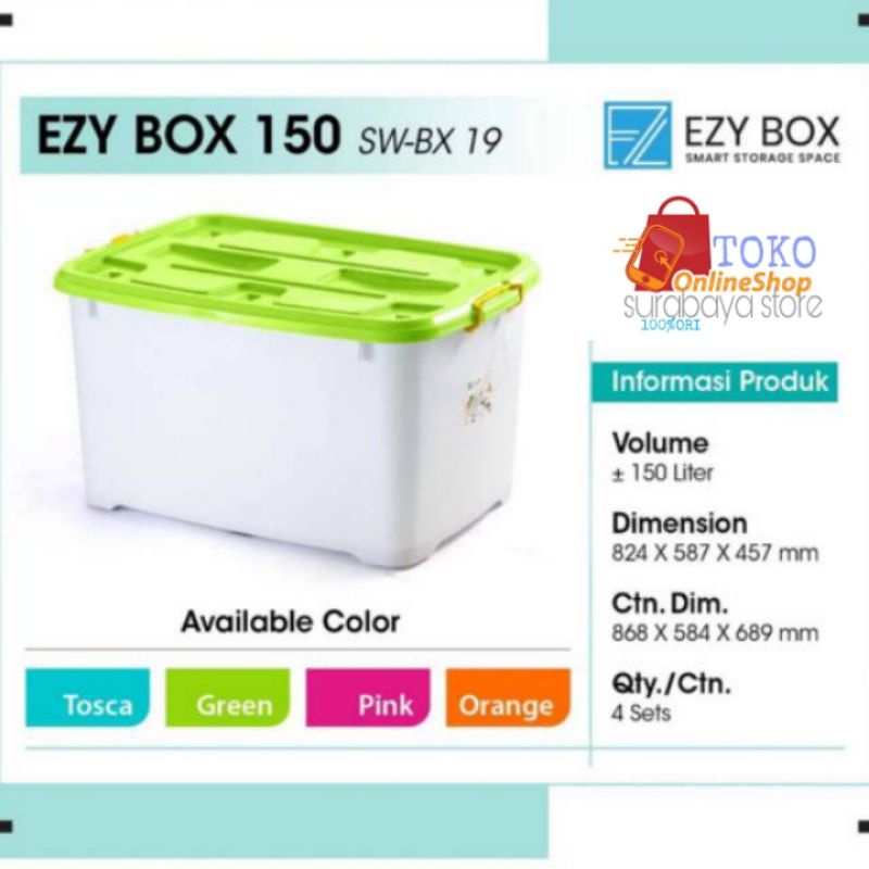 ezy box container plastik super jumbo 150 liter smart storage box + roda