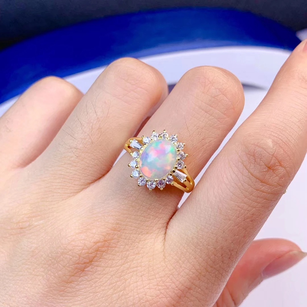 Cincin Emas Wanita Lapis Hias Opal Zircon Warna-Warni Korea Style Cincin Titanium Wanita