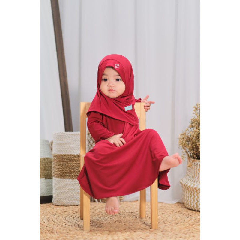Gamis anak perempuan Baju muslim anak perempuan baju gamis anak perempuan Nuha Maroon  L 3 Tahun