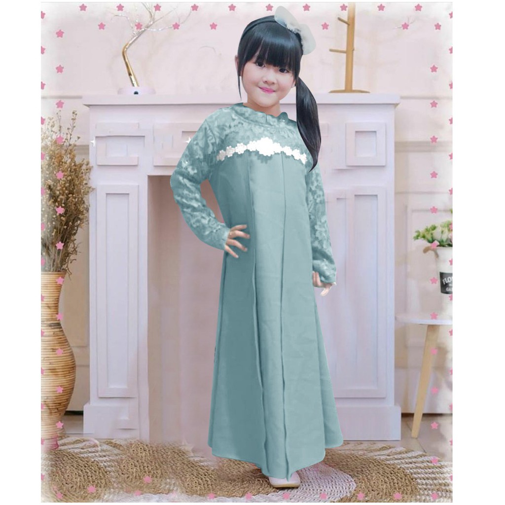 Gamis ELENAKID /GAMIS BRUKAT ANAK/GAMIS KONDANGAN ANAK/GAMIS ANAK BAHAN MOSCREPE KOMBINASI BRUKAT/GAMIS SERAGAM