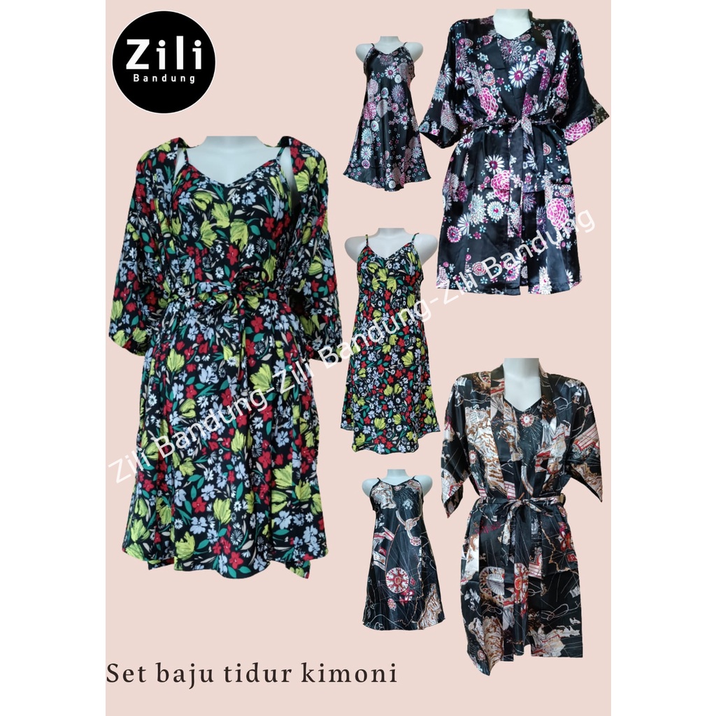 Satin Set Kimono Piyama Baju Tidur