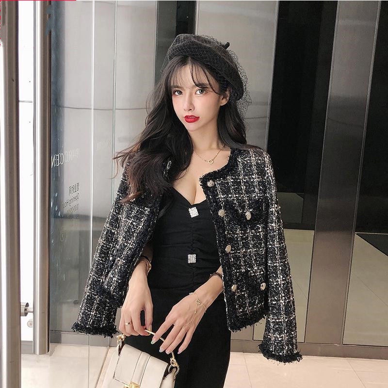 jaket korean style wanita high-end small fragrance style coat female celebrity autumn small short to