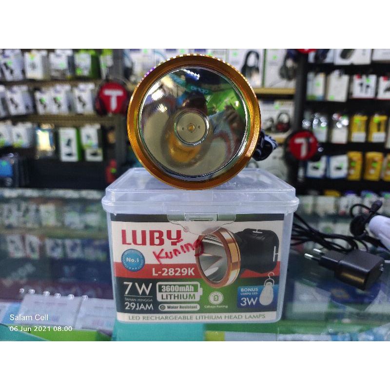 Senter Kepala LUBY 7W Nyala Kuning Tombol Digital