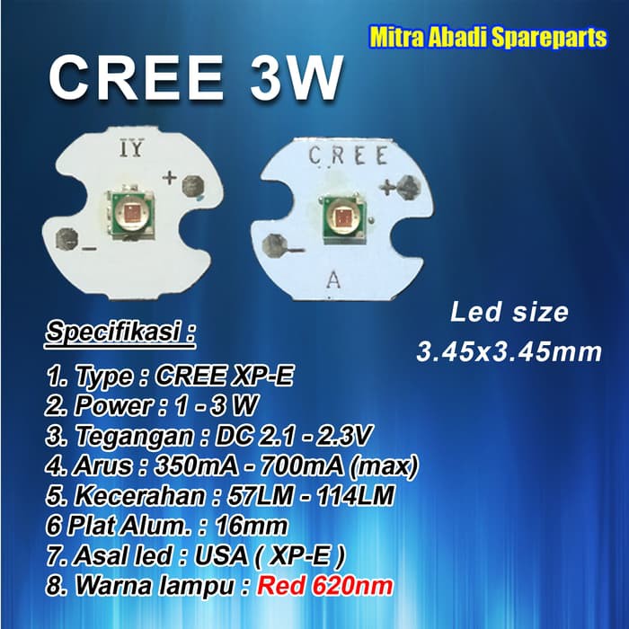 Murah HPL 3W/High Power LED 3 Watt CREE XP-E Red 620nm diameter 16mm Berkualitas
