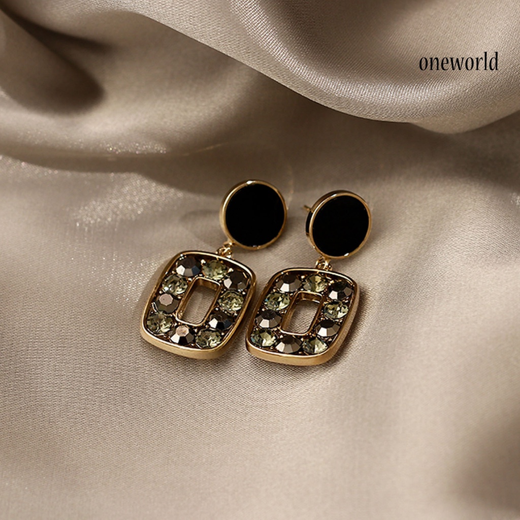 OW# 1 Pair Square Unique Drop Ear Stud Geometric-shaped Eye-catching Rhinestone Stud Earrings for Holiday