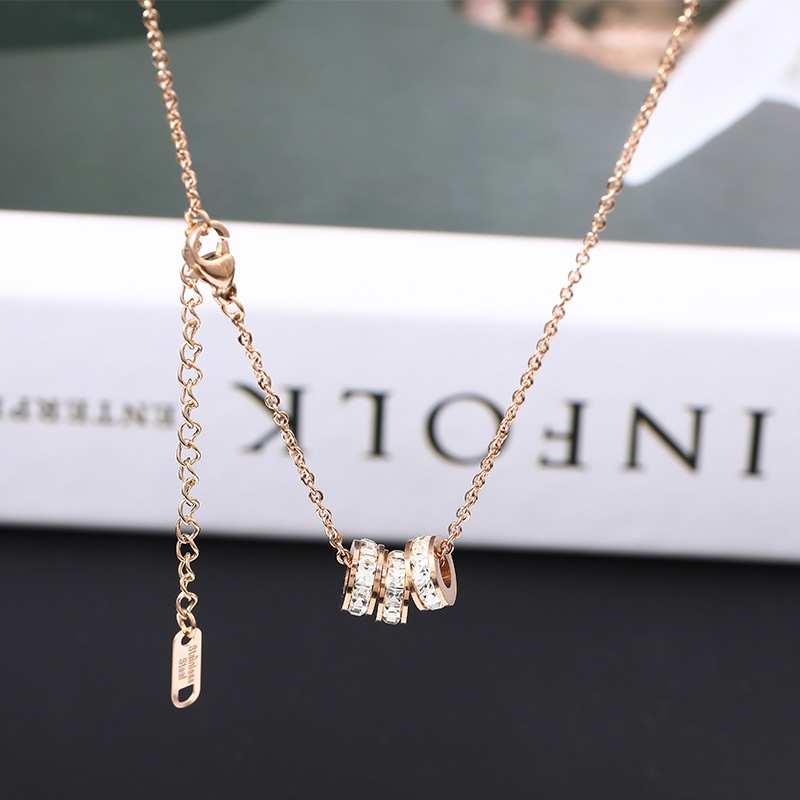 Kalung tiga cincin full zircon titanium anti karat korea fashion