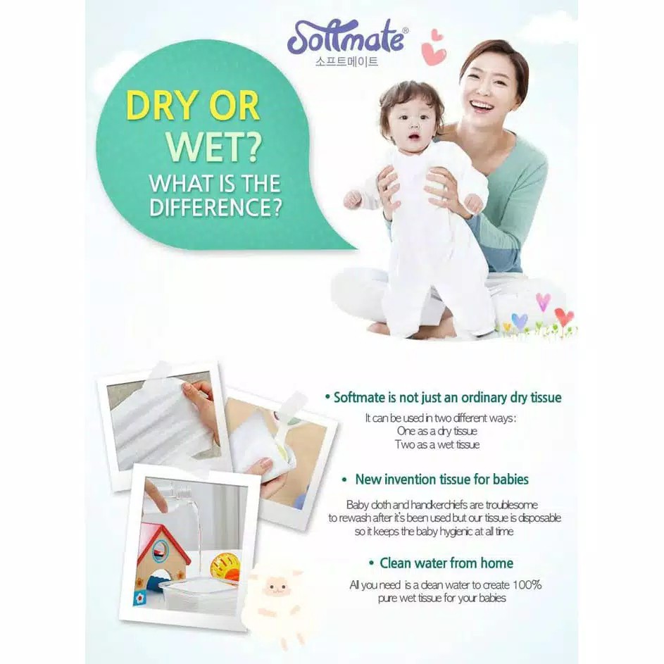 SOFTMATE Premium Tissue in Large Size 100% Organic 160'S  // Tissue Kering Baby