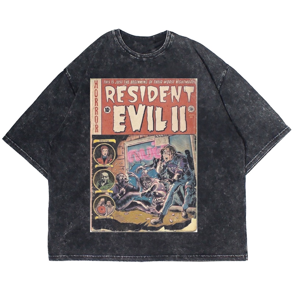 KAOS OVERSIZE RESIDENT EVIL 2 WASHING VINTAGE TEE (T-SHIRT OVERSIZE WASHED)