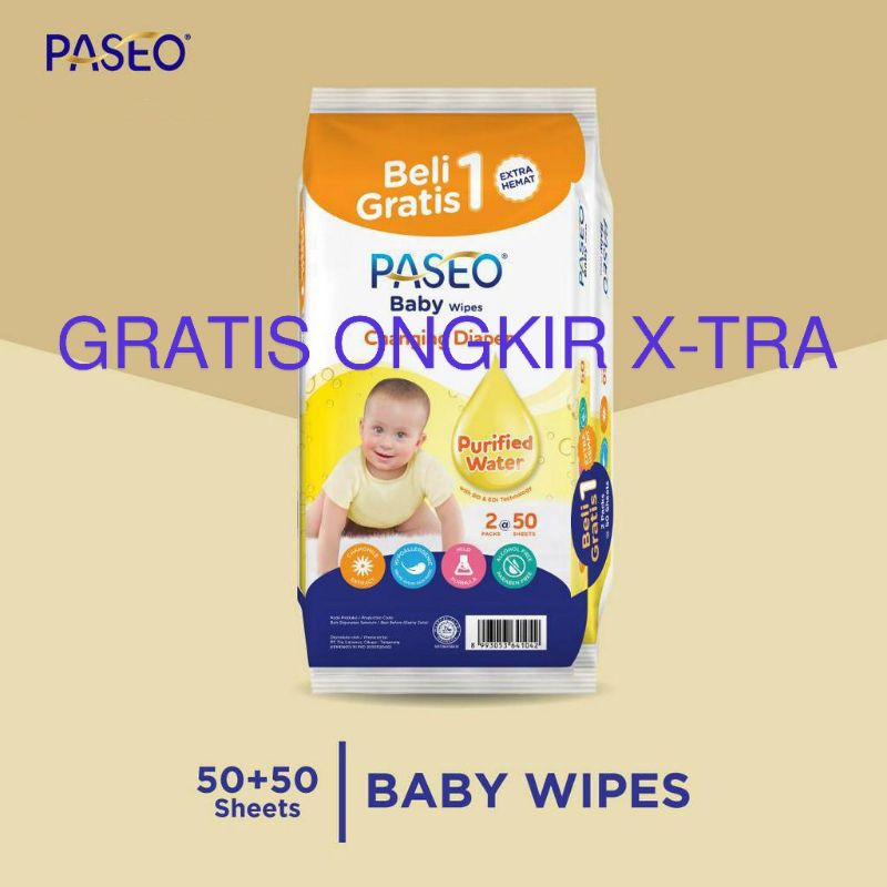 TISSUE TISU BASAH PASEO BABY WIPES 50 SHEET [BUY 1 GET 1]