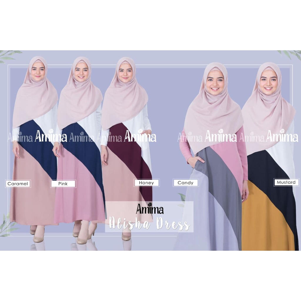 ALISHA DRESS AMIMA GAMIS SYARI MURAH CANTIK BUSUI BAJU BUSANA MUSLIMAH MOTIF GARIS