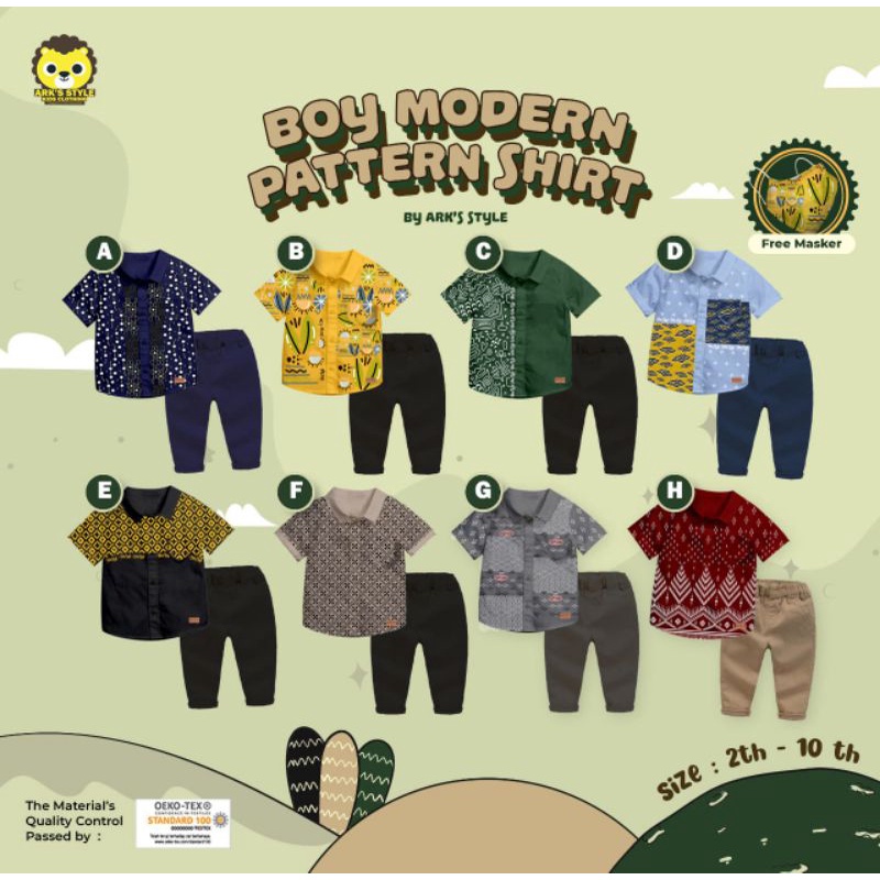 Setelan Kemeja Anak Casual Batik Boy Modern Pattern by Arks Style Usia 2-10 tahun setelan baju anak 