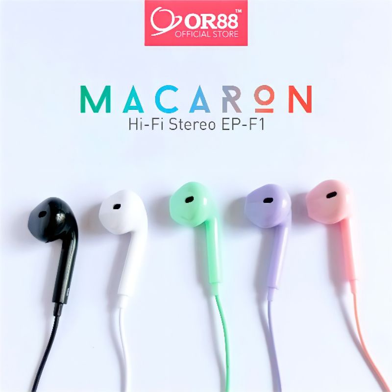 Ash shura Hea - 01 HEADSET MACARON EXTRA BASS STEREO OR88 TYPE F1 HANSFREE WARNA WARNI EARPHONE Hi Fi