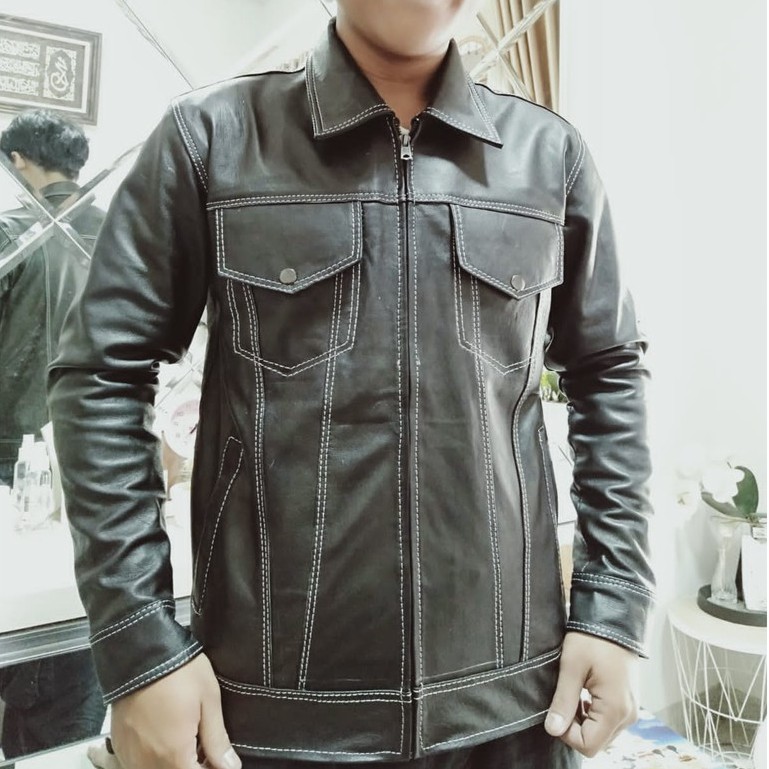 Jaket Kulit Asli Pria Elegant Brownie Model Kerah Levs ARL 033 Silverstone RFLA Ariel Noah 90