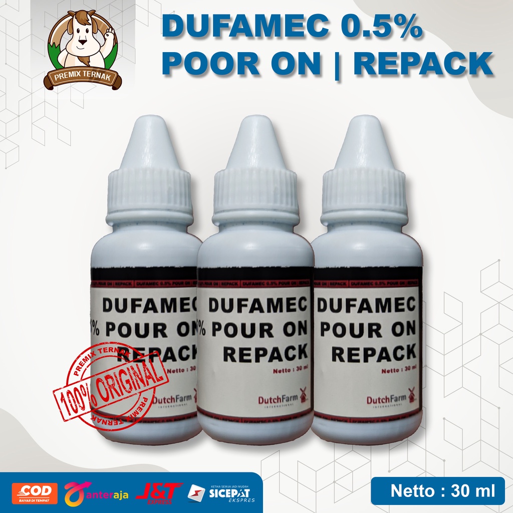 DUFAMEC POUR ON 30ML, obat cacing tetes, obat kutu, obat parasit, obat gatal sapi kambing domba