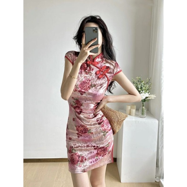 MDLV ~ 0990 CNY Mulan Cheongsam Dress Women Cheongsam Dress Premium Dress Sincia Dress Imlek Dress Velvet Premium Dress Velvet Import Fashion Import