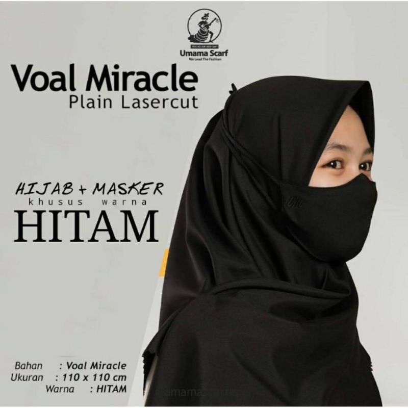Jilbab umama voal miracle plain masker LC bordir UM lasercut grosir promo random ecer-UM~ Hitam