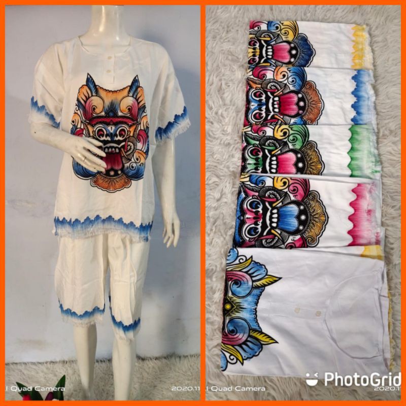 BAJU SETELAN  PUTIH LUKIS (XL)/BAJU PRIA WANITA KHAS BALI