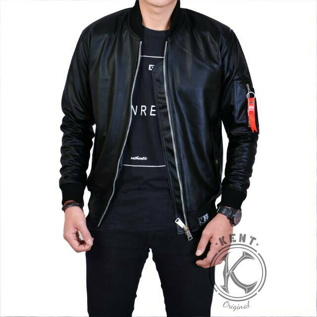 Kent Jaket Bomber Pilot  Karlit Semi Kulit Black Old 