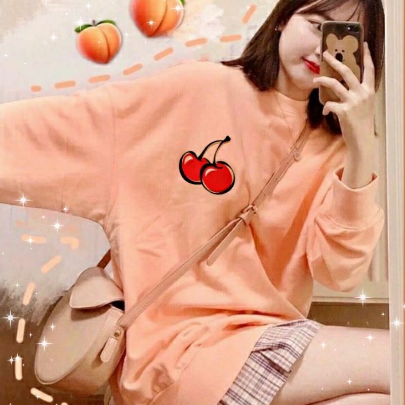 S - XXXXXL(6XL) Sweater Oversized Cute Peach Mint RED CERI Cartoon Sweatshirt Korean Style JUMBO Bigsize XXL XXXL 4XL 5XL