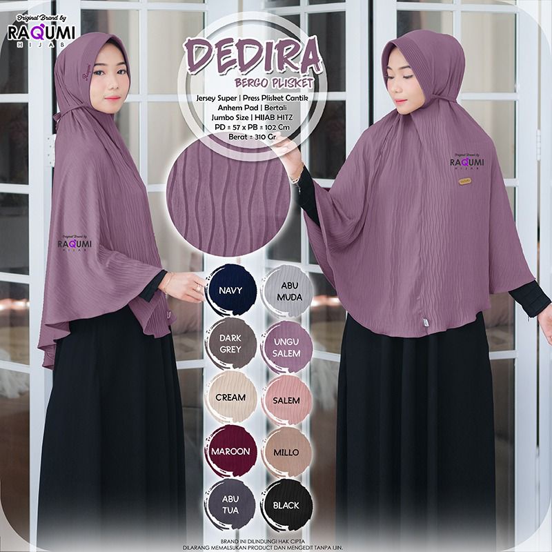 Dedira Bergo Plisket Jersey super Original Raqumi Hijab