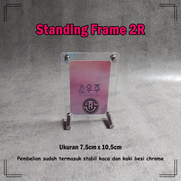 2R Frame Foto Akrilik Stand Penyangga Kaki Metal Stainless Acrylic Photo Table Top Bingkai Photo