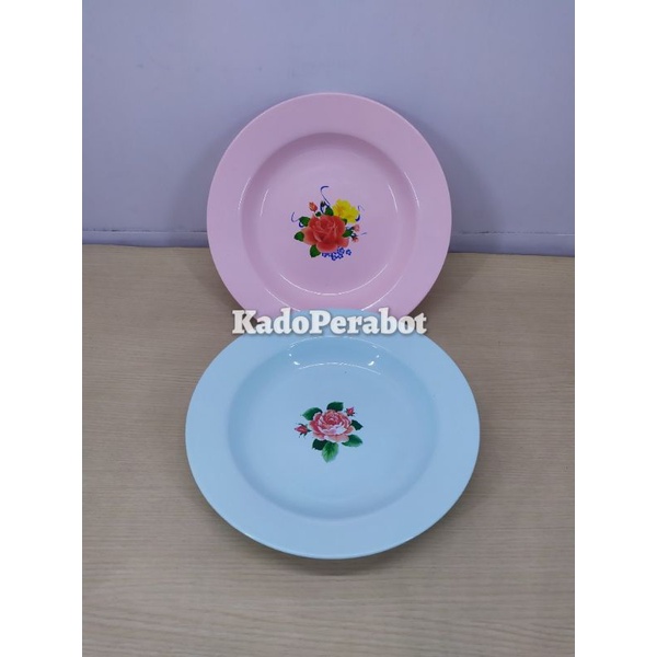 piring ST enamel 22 - piring makan enamel - piring enamel motif bunga