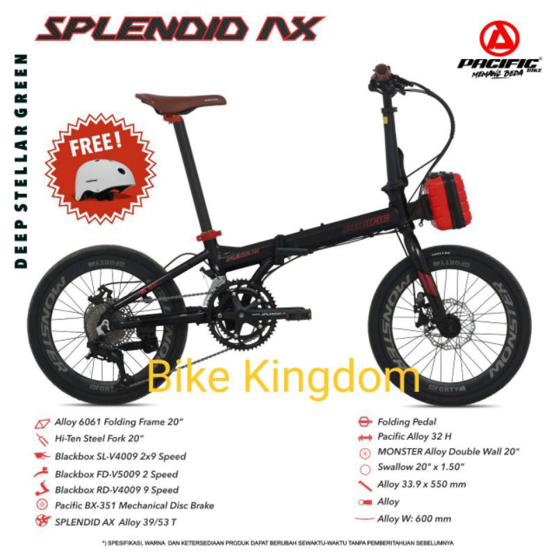 SEPEDA LIPAT 20 INCH PACIFIC SPLENDID AX | BONUS TAS DAN HELM