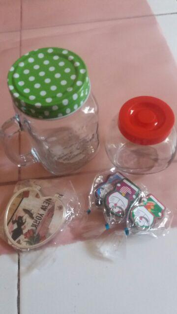 Drinking Jar Kaca Tutup Polkadot Stainless Warna / Gelas Toples /gelas Jar Tutup Stainless /souvenir