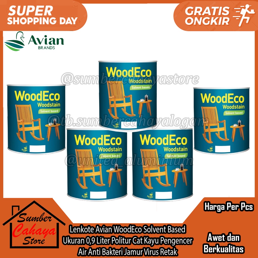 Lenkote Avian Solvent Based WoodEco WoodStain Ukuran 0,9 Liter L Lt Lter Politur Cat Kayu Pengencer 