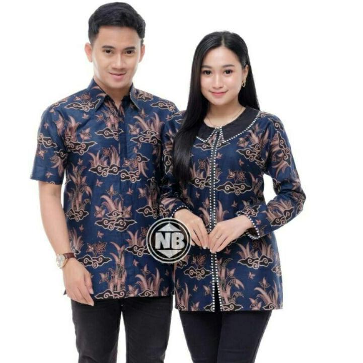 Harga Murah.. Batik Couple Wanita Motif Bambu Navy Size M L XL XXL XXXL(Jumbo) Atasan Batik Wanita T