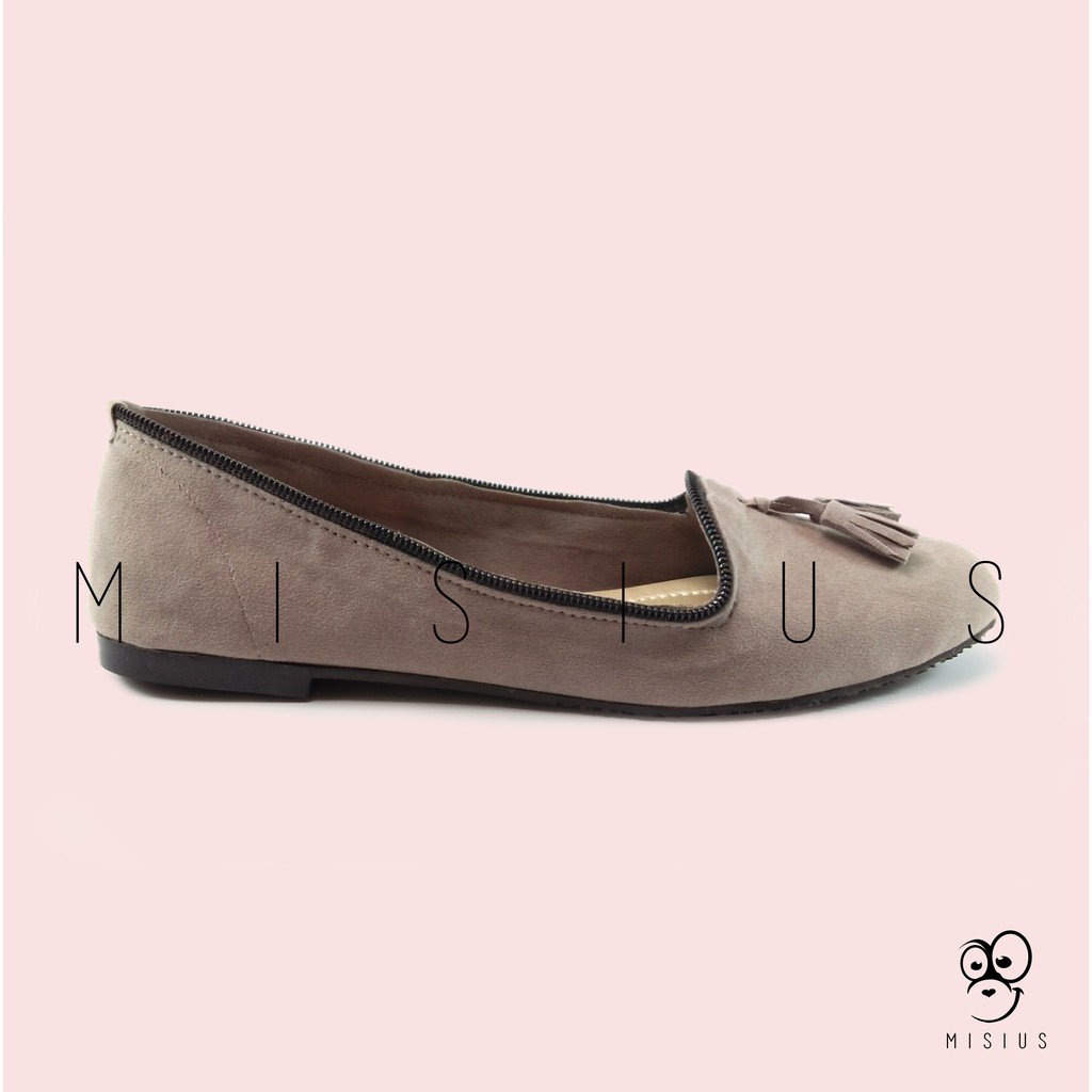 Misius - sepatu balet sepatu wanita TASSEL Flatshoes sepatu main - Abu