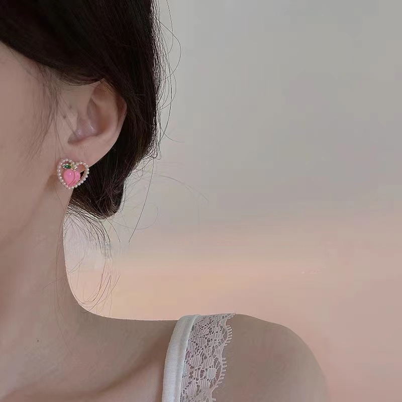 Anting Tusuk Sterling Silver 925 Model Hati Dengan Mutiara Untuk Wanita