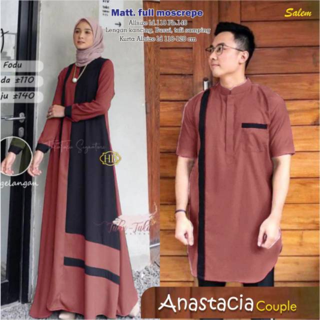 Gamis Couple Murah - Gamis Couple Mewah Tapi Kalem - Kirana Couple Ori Najwa Warna Navy Series