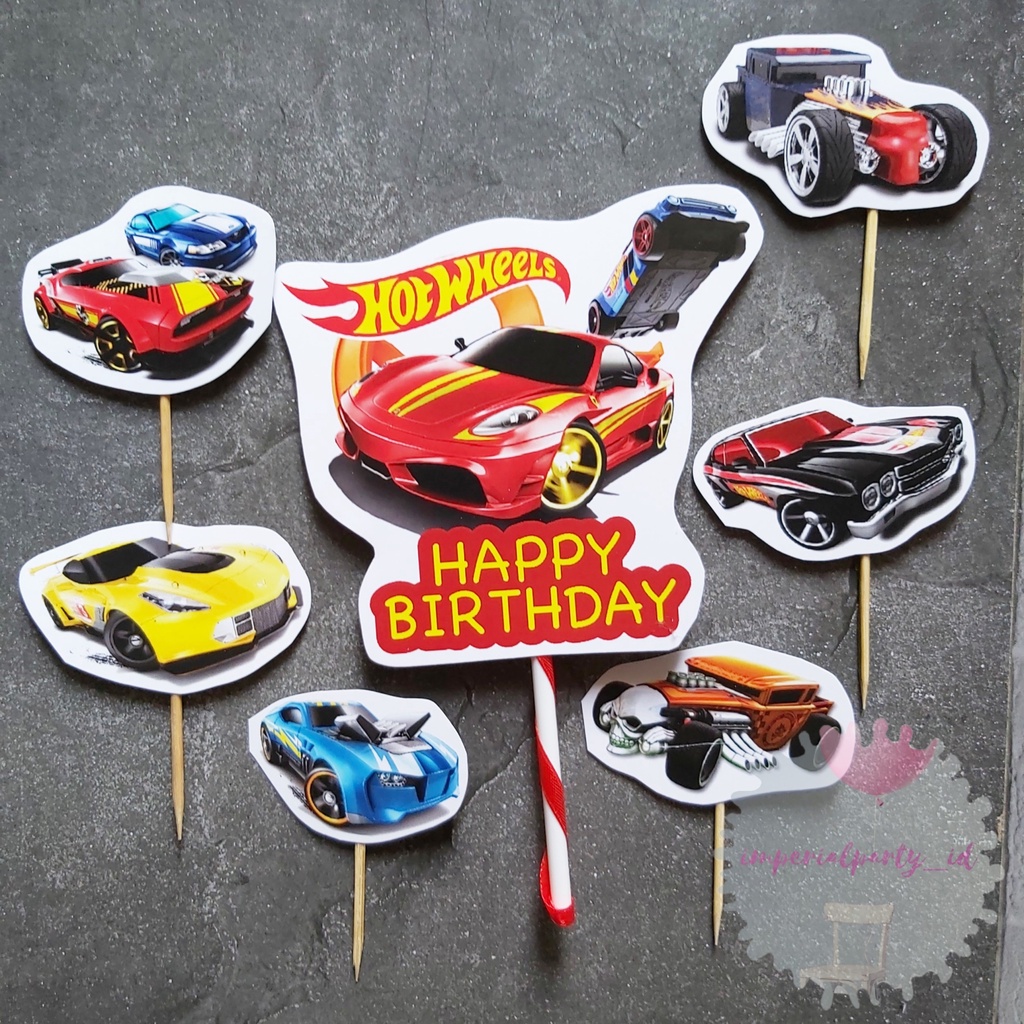 Cake Cupcake Topper Tusukan Kue Happy Birthday Mobil Hot Wheels