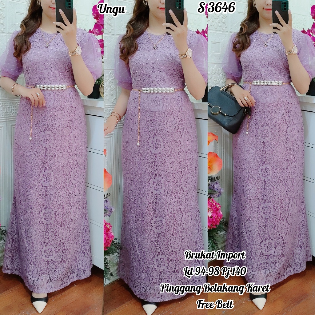 STL. DRESS BRUKAT KOMBINASI TILE PANJANG+BELT LENGAN PENDEK/LONGDRESS PESTA DAN KASUAL/DRESS PANJANG
