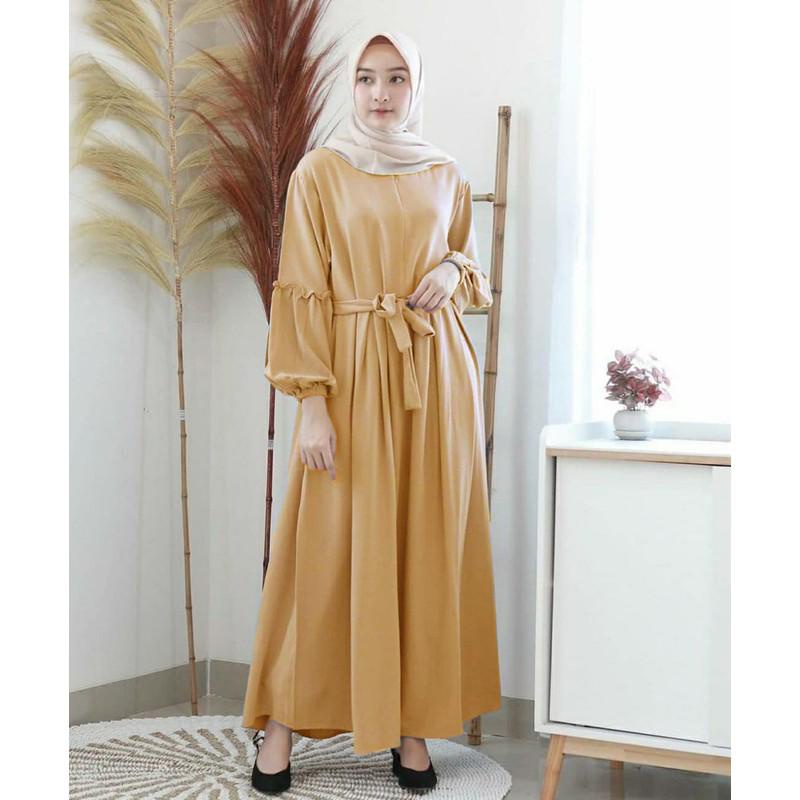 Baju Gamis Wanita Muslim Terbaru Sandira Dress cantik Murah kekinian GMS01 WN 1-LARISA MUSTARD