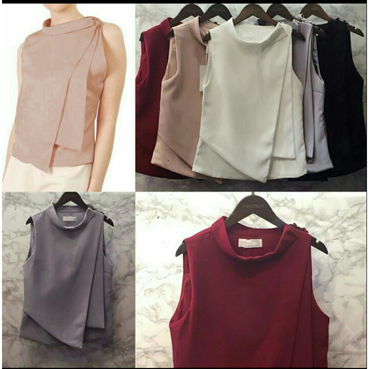 [Fz lapis 2 Var Warna RO] Blouse Wanita Putih/Hitam/Salem/Abu Abu/Maroon