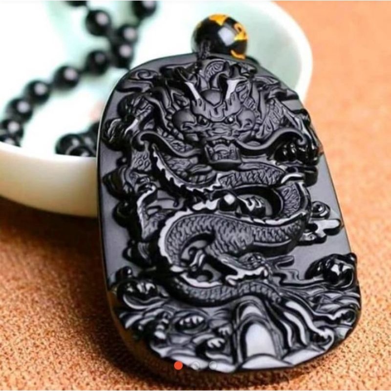 (BISA COD✅)KALUNG LIONTIN GIOK HITAM / KALUNG BLACK NAGA DRAGON TERMURAH