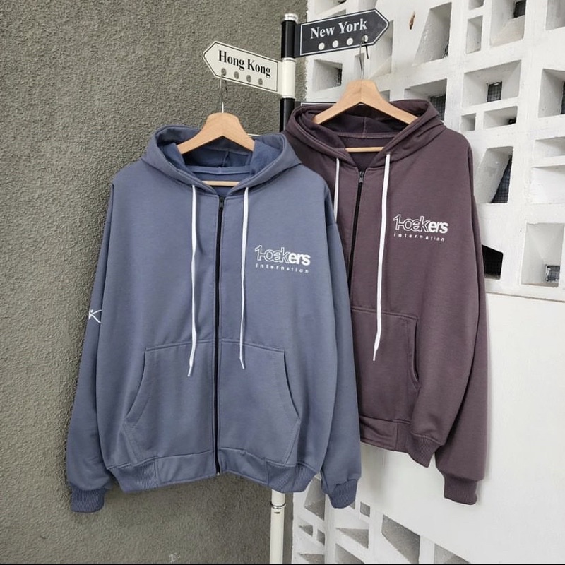 jaket oversize wanita pria unisex OAKER ZIPER hoodie ziper cewek cowok LD 125 cm