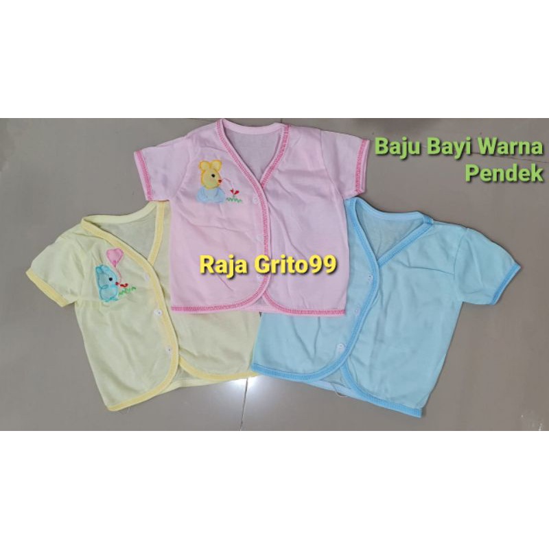 Baju lengan pendek katun warna Isi 1 Lusin / baju pendek warna halus aplikasi / baju baby, Bahan PE tebal halus (Grosir 12pcs)