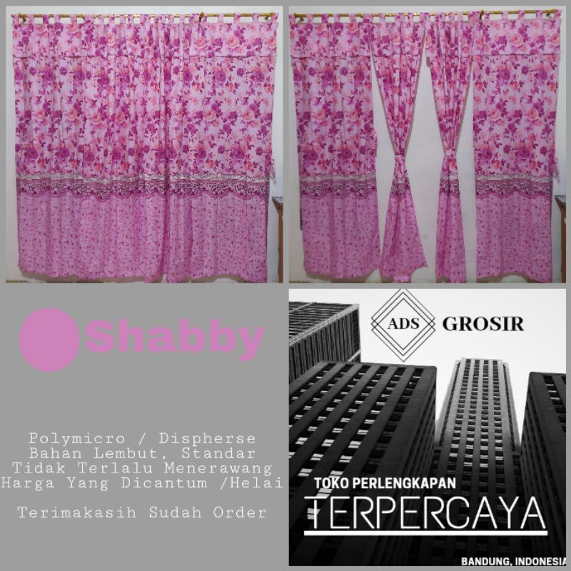 (COD) Gorden Pintu Bunga Atau Bisa Juga Jendela Bunga Shabby Pink