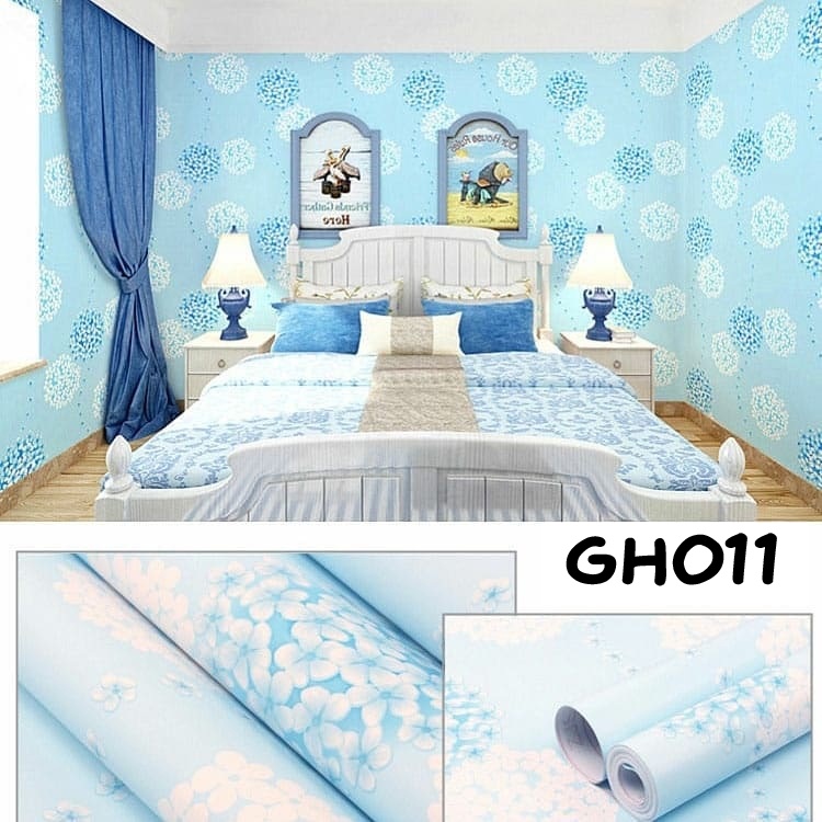 Wallpaper Dinding Stiker 45cm x 9m Wallpaper Stiker Dinding Rumah Wallpaper Dinding 3D Motif  Bunga Polkadot Dandelion