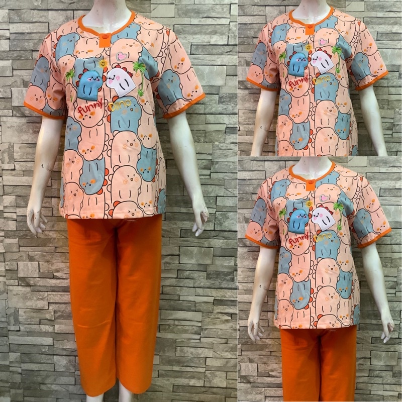 CP DAILILAN STANDAR| BAJU TIDUR | COD | PIYAMA-Dino Motif Orange